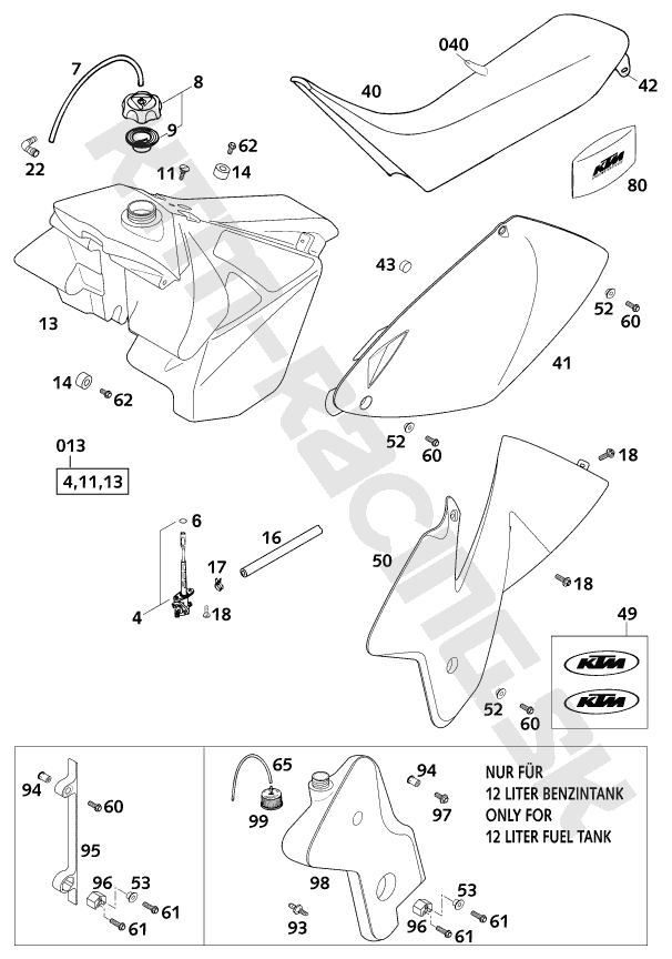FUEL TANK,SEAT,COVERING 250-380 2001