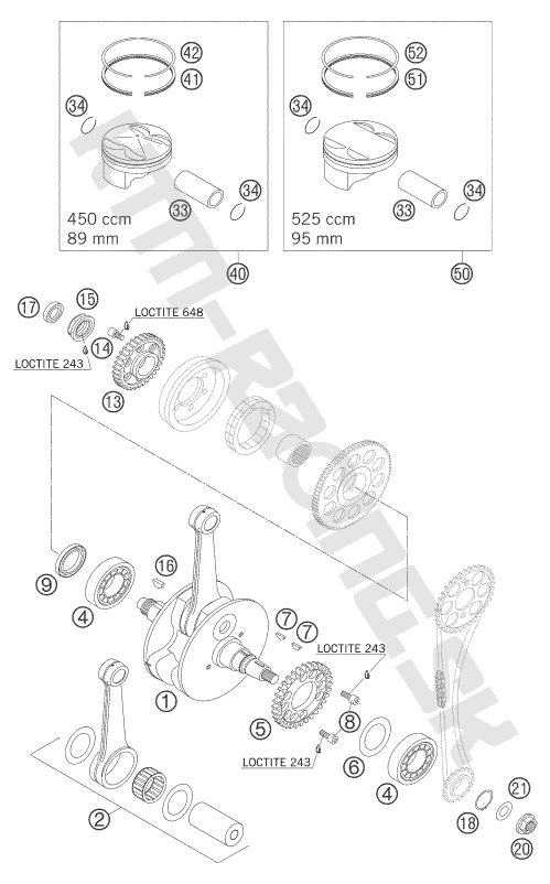 Crankshaft, Piston 450/525 EXC+MXC Racing