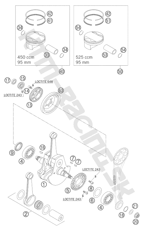 Crankshaft, Piston 450/525 SX+SMR